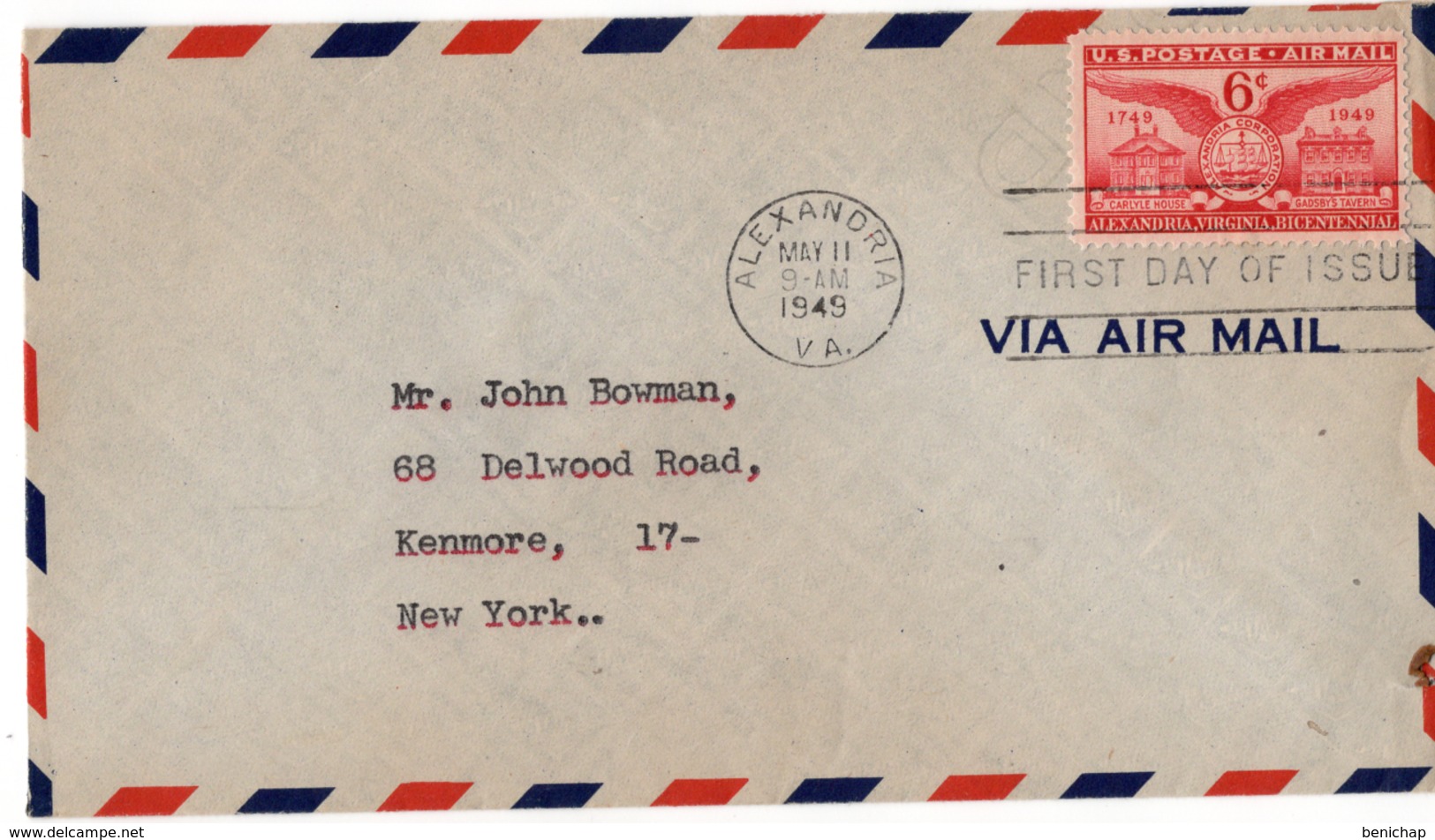 (R23) SCOTT C40 - FDI - VIA AIR MAIL - ALEXANDRIA - NEW YORK - 1949. - 2c. 1941-1960 Brieven