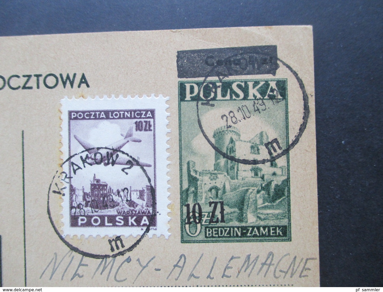 Polen 1949 Polen Ganzsache P 107 Mit Überdruck P 125 Typ V (?) Mit Zusatzfrankatur Von Krakow Nach Wittingen - Covers & Documents