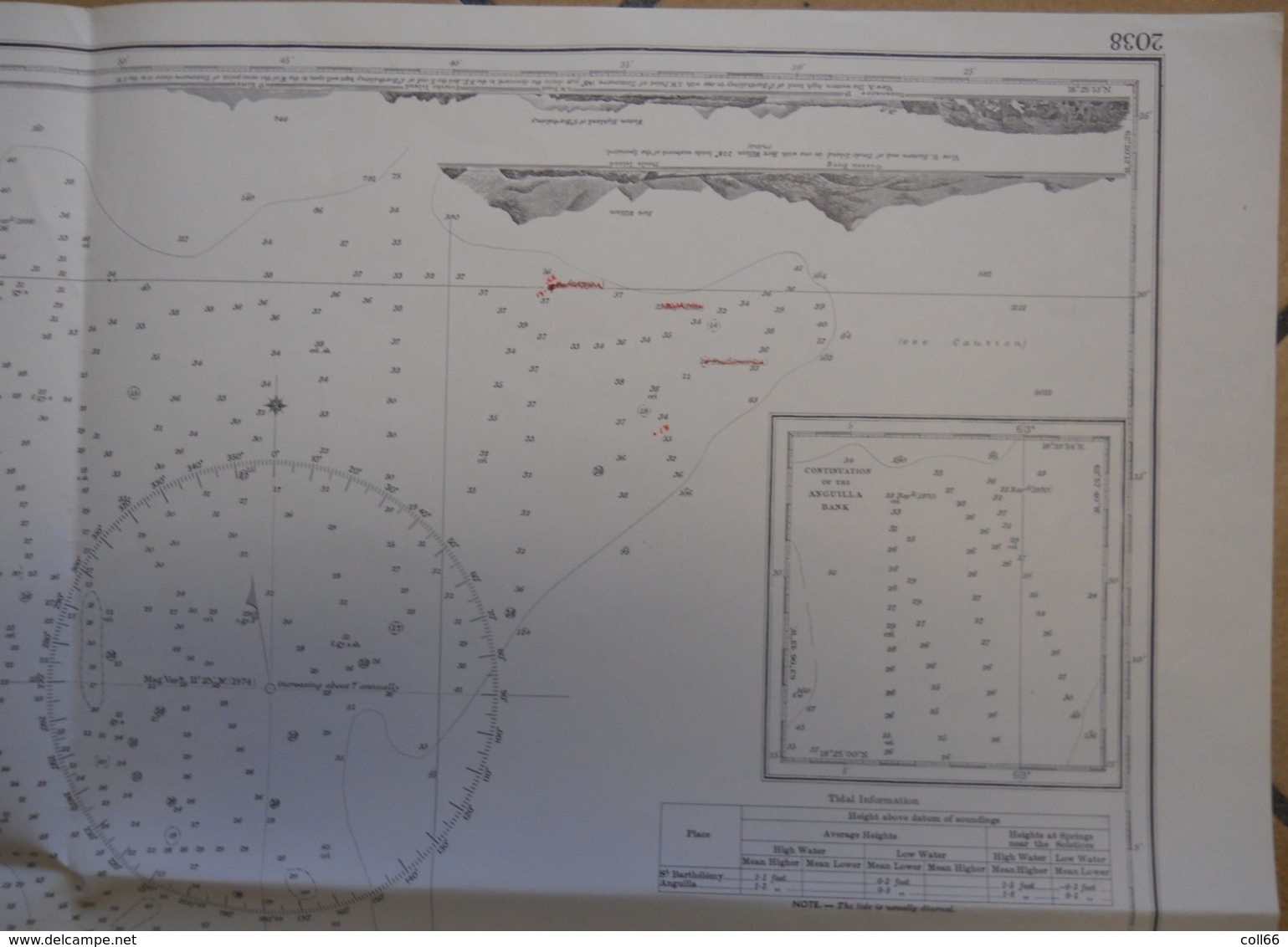 Carte Marine  Caraïbes Iles Anguilla St Martin Et St Barthelemy 1973-77 West Indies Antilles Sea Map 52x70 Cms - Zeekaarten