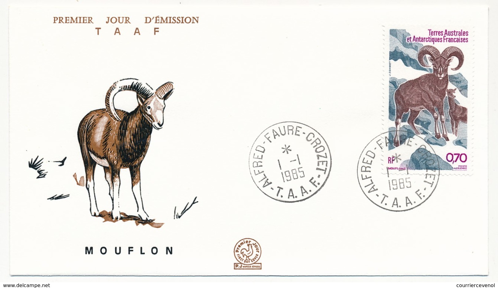 TAAF - Enveloppe FDC - 0,70 Mouflon - Alfred-Faure Crozet - 1-1-1985 - FDC