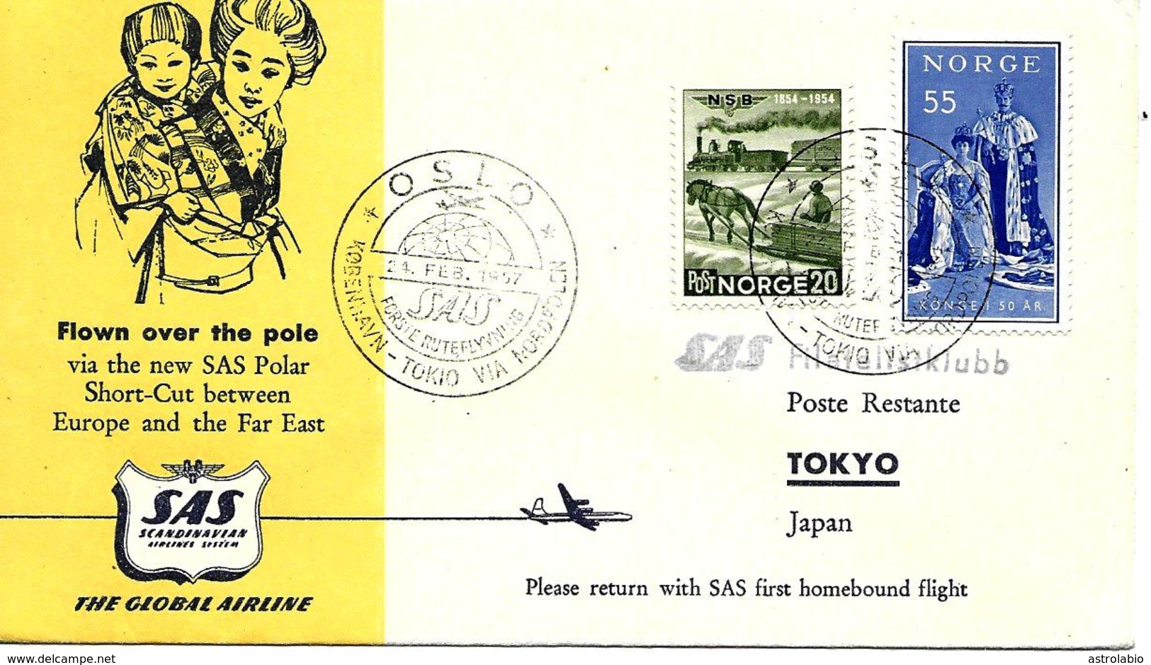 Oslo-Tokio Premier Vol 1957 Sur Lettre, First Flight Cover. Voir 2 Scan - Brieven En Documenten