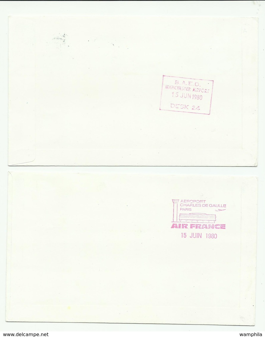 1980 Concorde 1er Vol Paris Manchester + Retour, 2 Enveloppes Avec Certificats - First Flight Covers