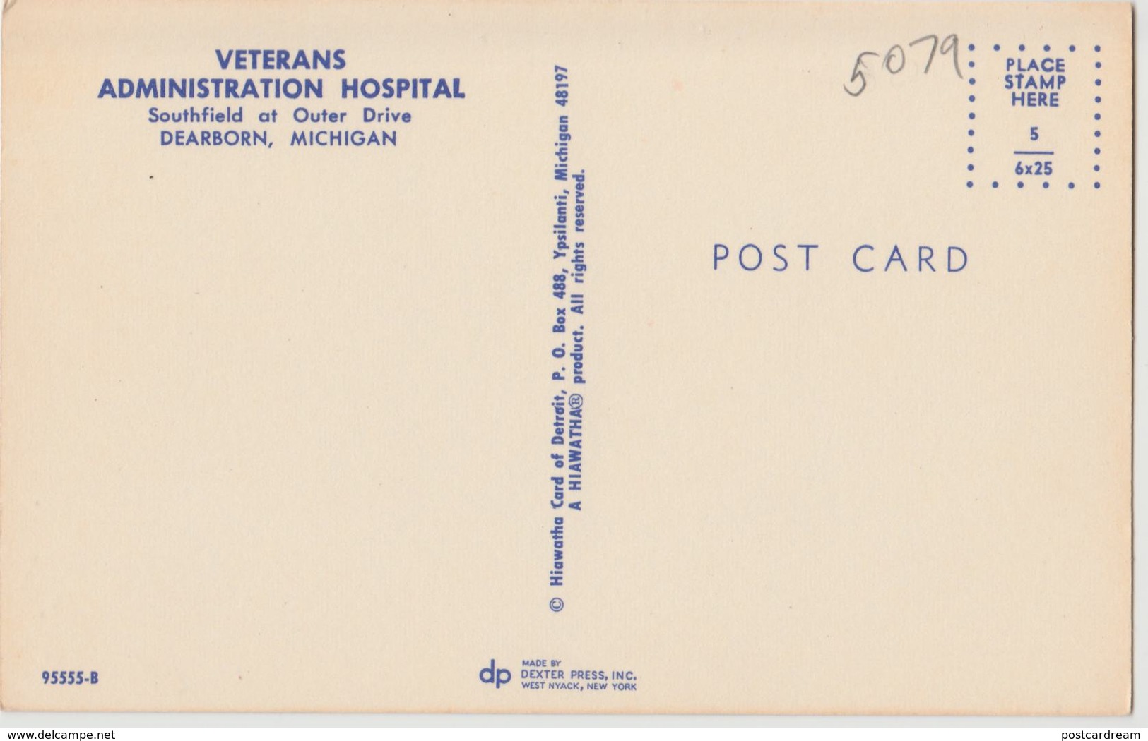 Dearborn MI VETERANS HOSPITAL 1950s Postcard - Dearborn