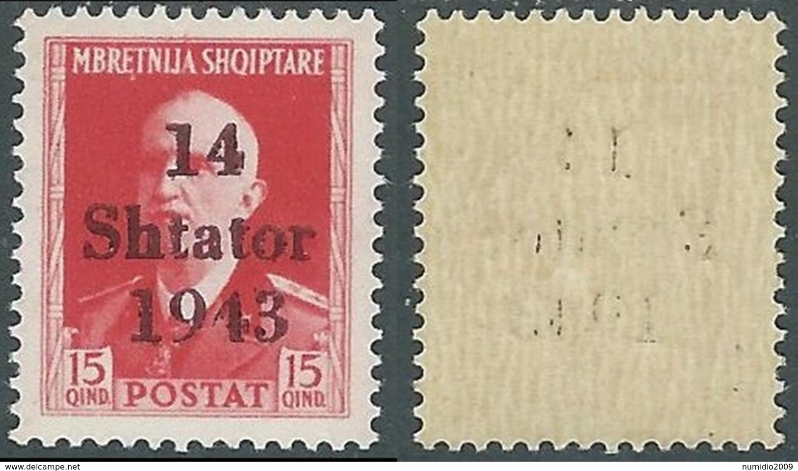 1943 OCCUPAZIONE TEDESCA ALBANIA EFFIGIE 15 Q VARIETà 1913 MH * - RB37-5 - Ocu. Alemana: Albania