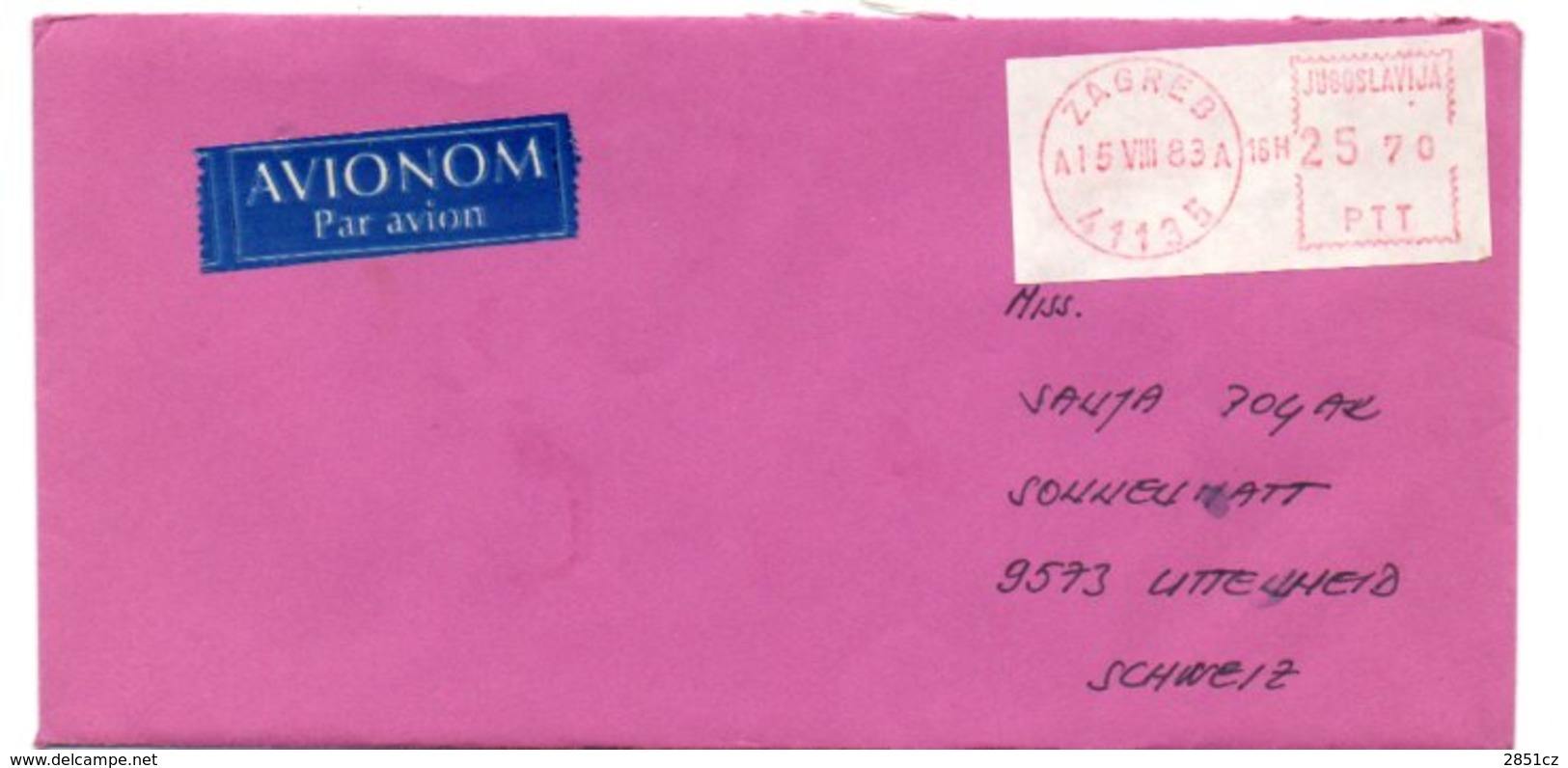 Letter - Red Postmark Zagreb, 15.8.1983., Yugoslavia, Air Mail / Par Avion - Andere & Zonder Classificatie