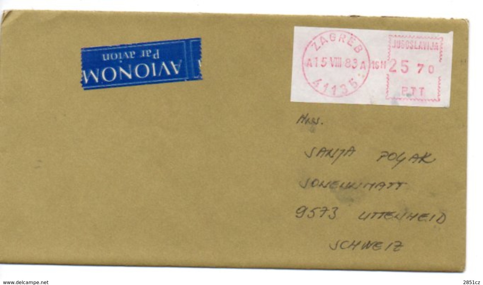 Letter - Red Postmark Zagreb, 15.8.1983., Yugoslavia, Air Mail / Par Avion - Andere & Zonder Classificatie