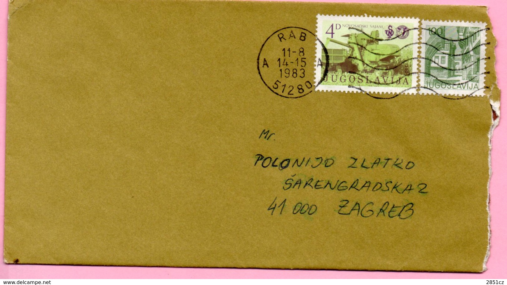 Letter - Postmark Rab, 11.8.1983., Yugoslavia - Andere & Zonder Classificatie