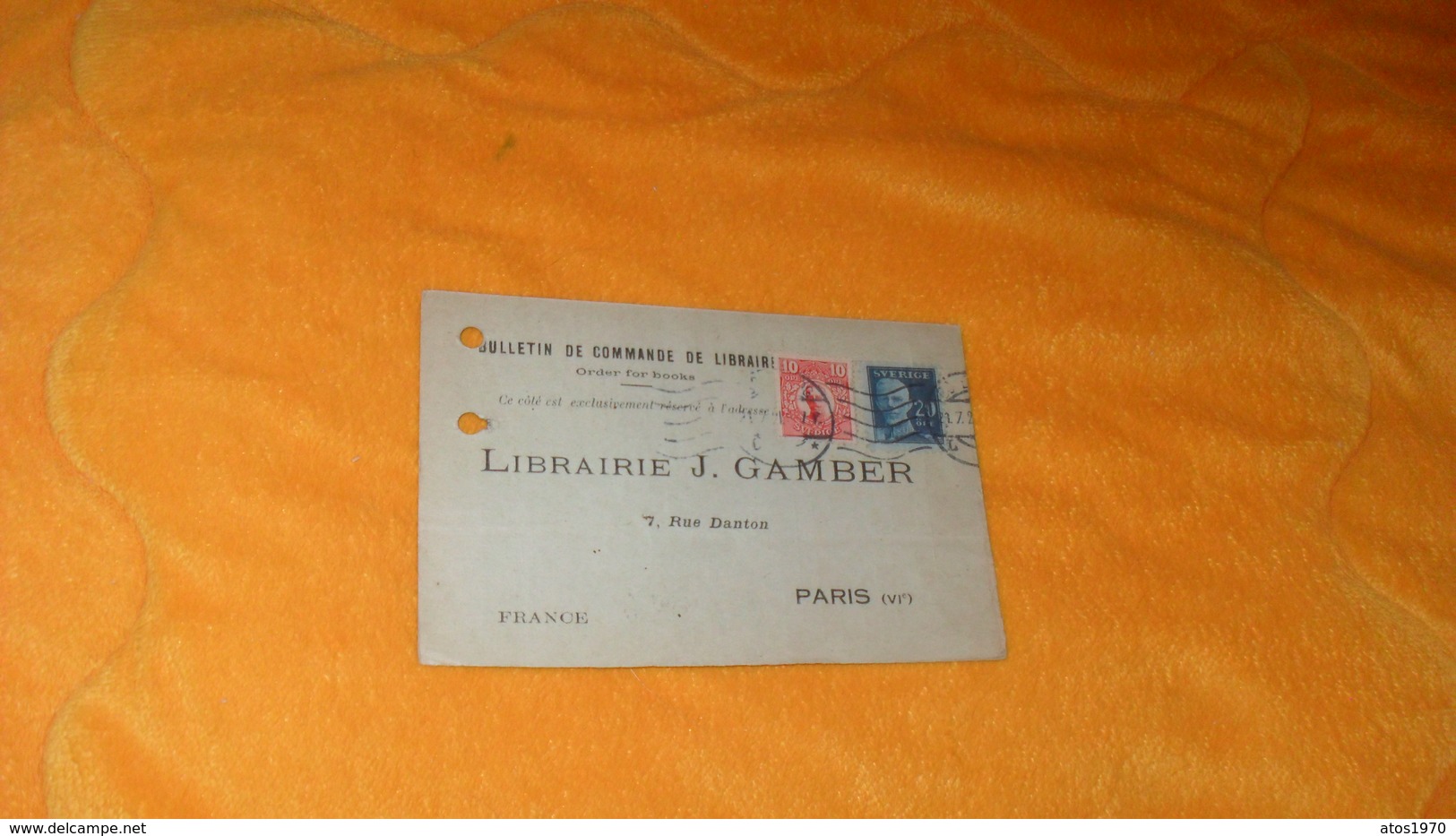 CARTE BULLETIN DE COMMANDE LIBRAIRE CACHET GOTEBORGS STADSBIBLIOTEK POUR LIBRAIRIE J. CAMBER PARIS..+ TIMBRES - Sonstige & Ohne Zuordnung