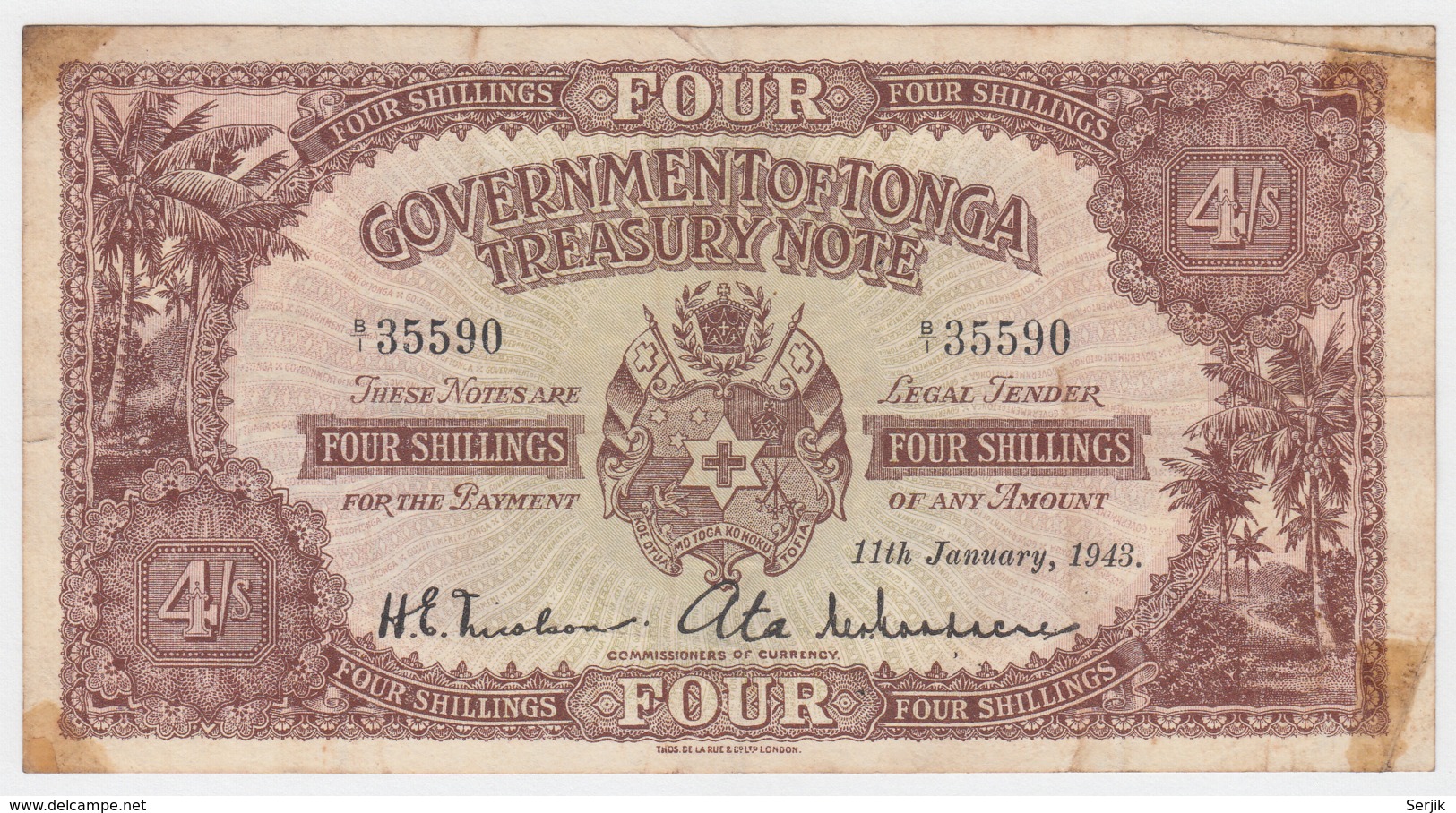 Tonga 4 Shillings 1942 Fine Condition Pick 9a - Tonga