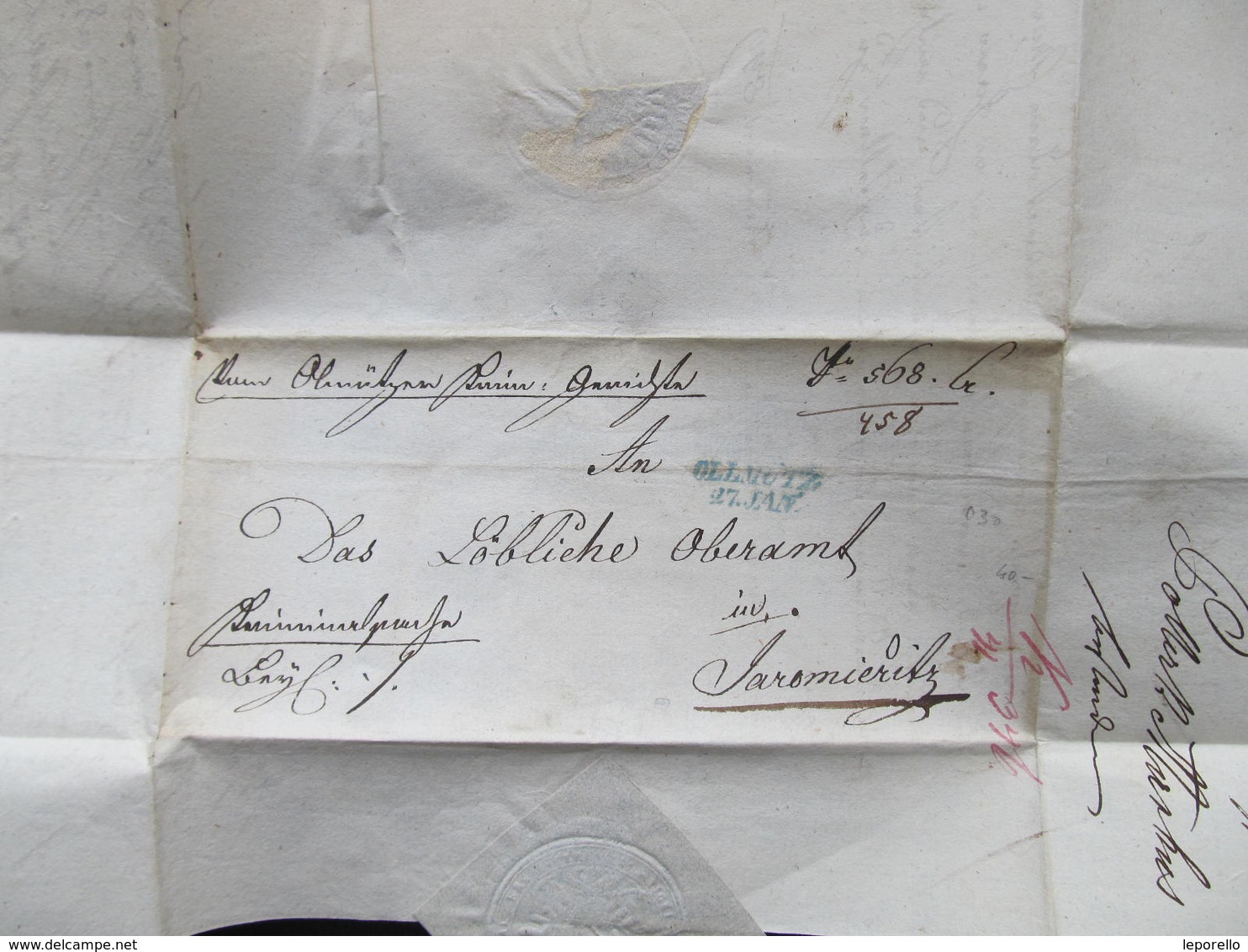 BRIEF Ollmütz Olmütz Olomouc Blau !! - Jaromerice Jaromieritz 1849///  D*41358 - ...-1850 Vorphilatelie