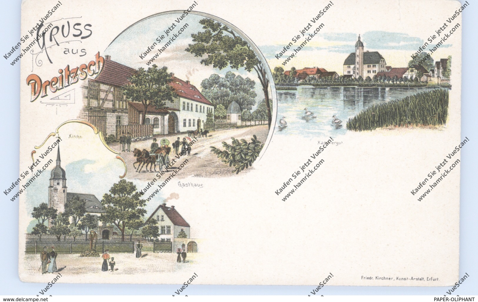 0-6712 TRIPTIS - DREITZSCH, Lithographie, Gasthof, Kirche, Kammergut - Triptis