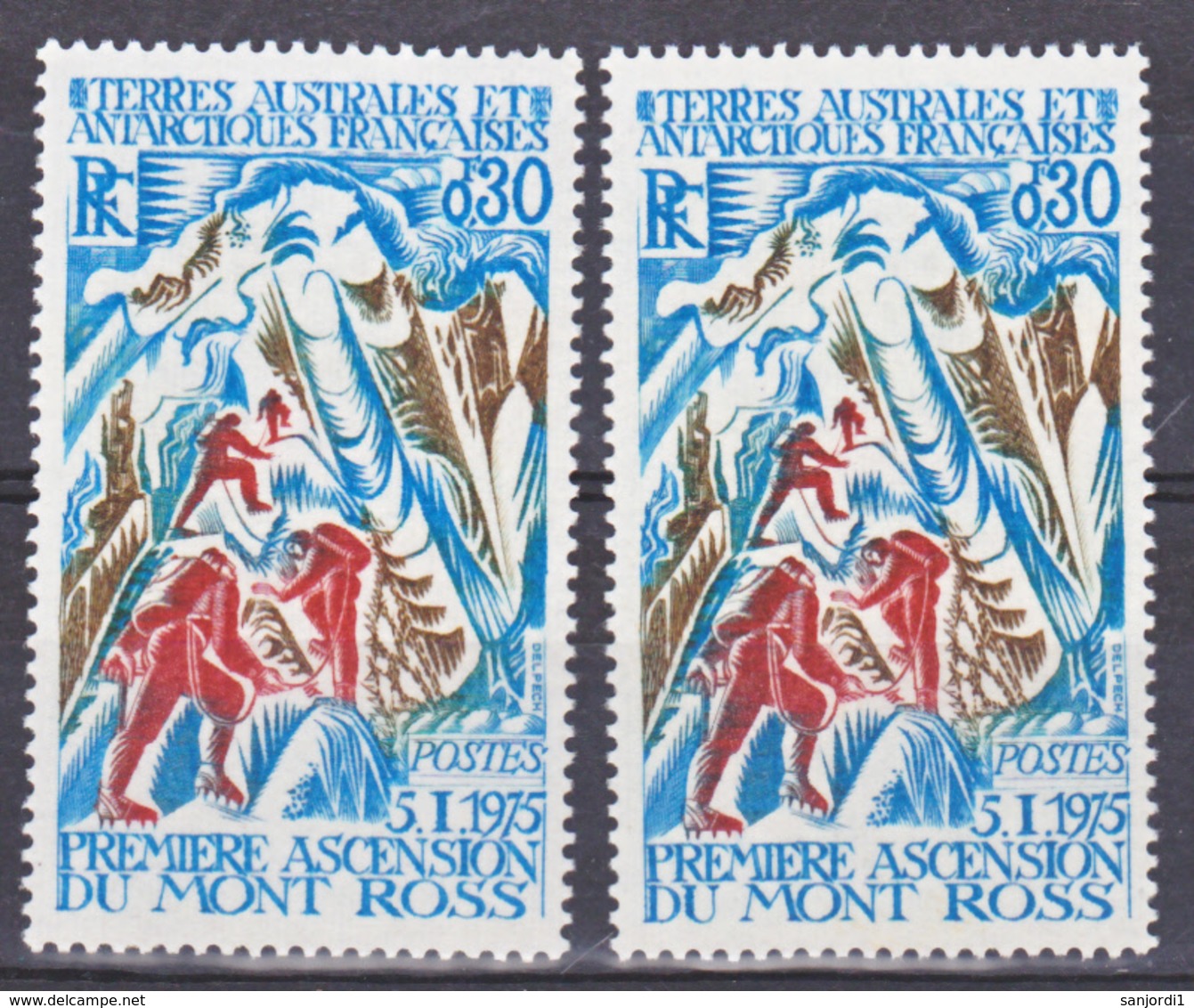 TAAF    61 Ross Variété éclaboussé De Bleu Alpinistes Bleus Et Normal Rouge Neuf ** MNH Sin Charmela - Ongetande, Proeven & Plaatfouten