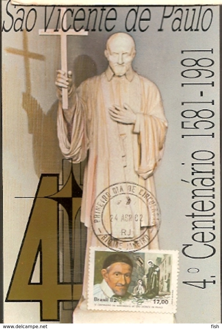 Brazil & Maximum Card, 1IV Centenary Of Saint Vincent De Paulo, Rio De Janeiro 1982 (6884) - Cartoline Maximum