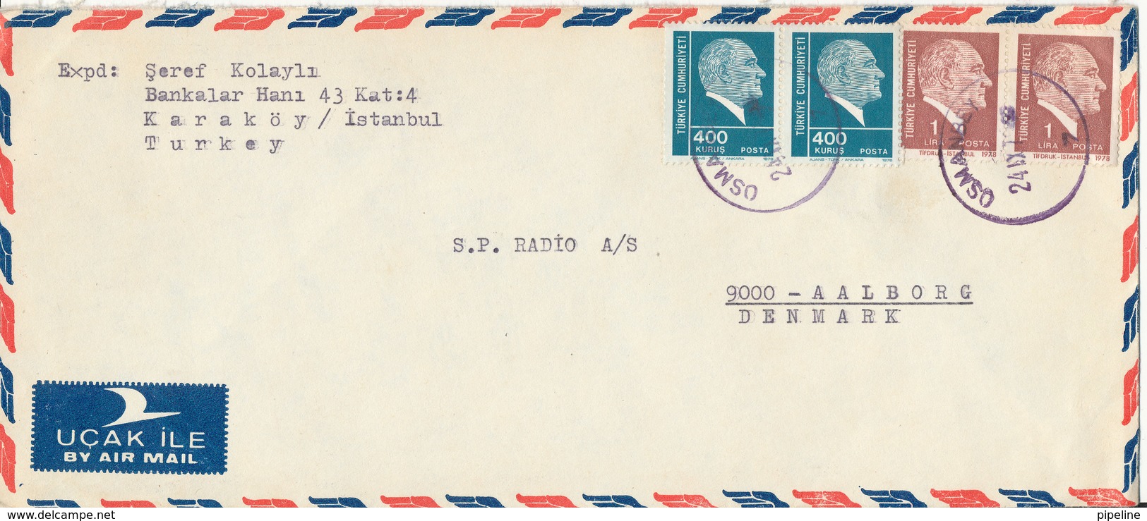 Turkey Air Mail Cover Sent To Denmark Osmanbey 24-9-1980 ?? - Poste Aérienne