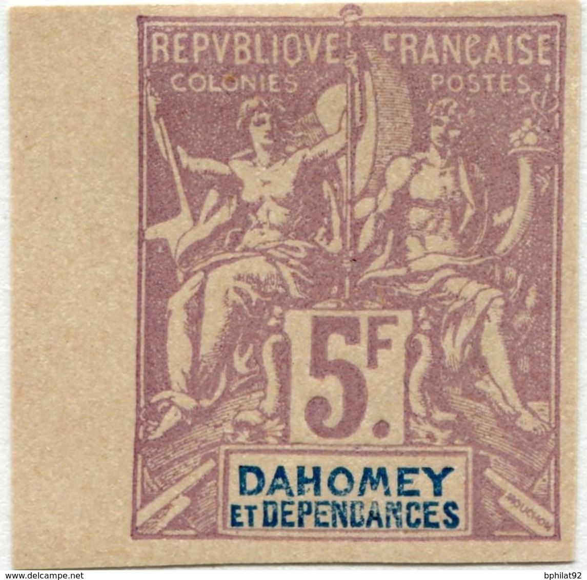 !!! PRIX FIXE : DAHOMEY, N°17a, 5F GROUPE NON DENTELÉ BORD DE FEUILLE NEUF TOUJOURS SANS GOMME. SIGNÉ CHAMPION - Ungebraucht