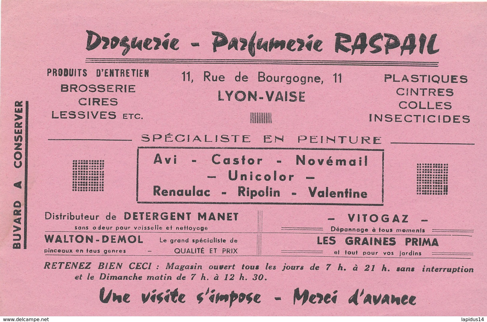 BU 1826  /   BUVARD     -    DROGUERIE PARFUMERIE RASPAIL  LYON VAISE - Perfumes & Belleza
