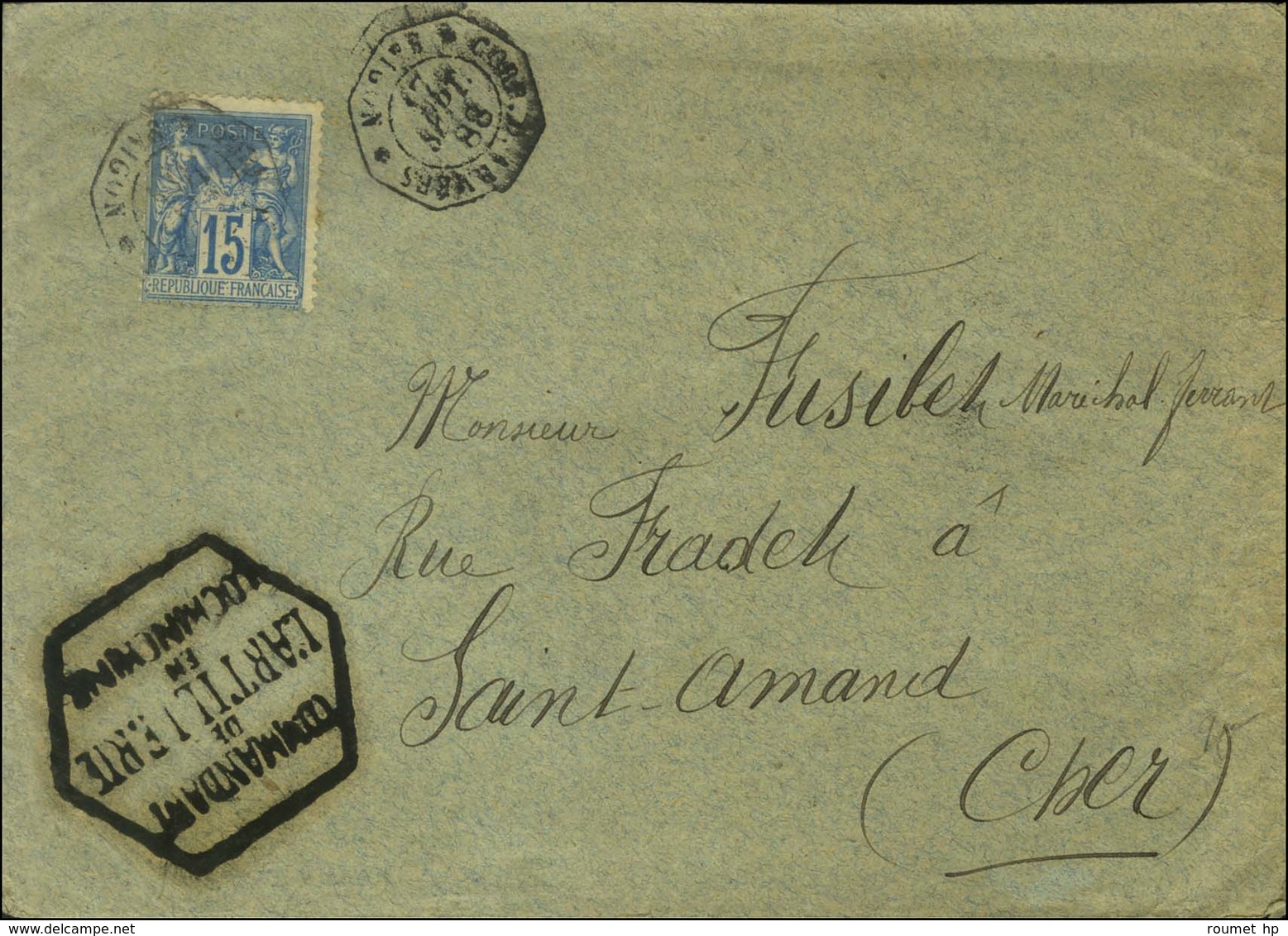 Càd Octo CORR.D.ARMEES / SAIGON / France N° 90 Sur Lettre Pour St Amand. Au Recto, Cachet Administratif COMMANDANT / DE  - 1876-1878 Sage (Type I)