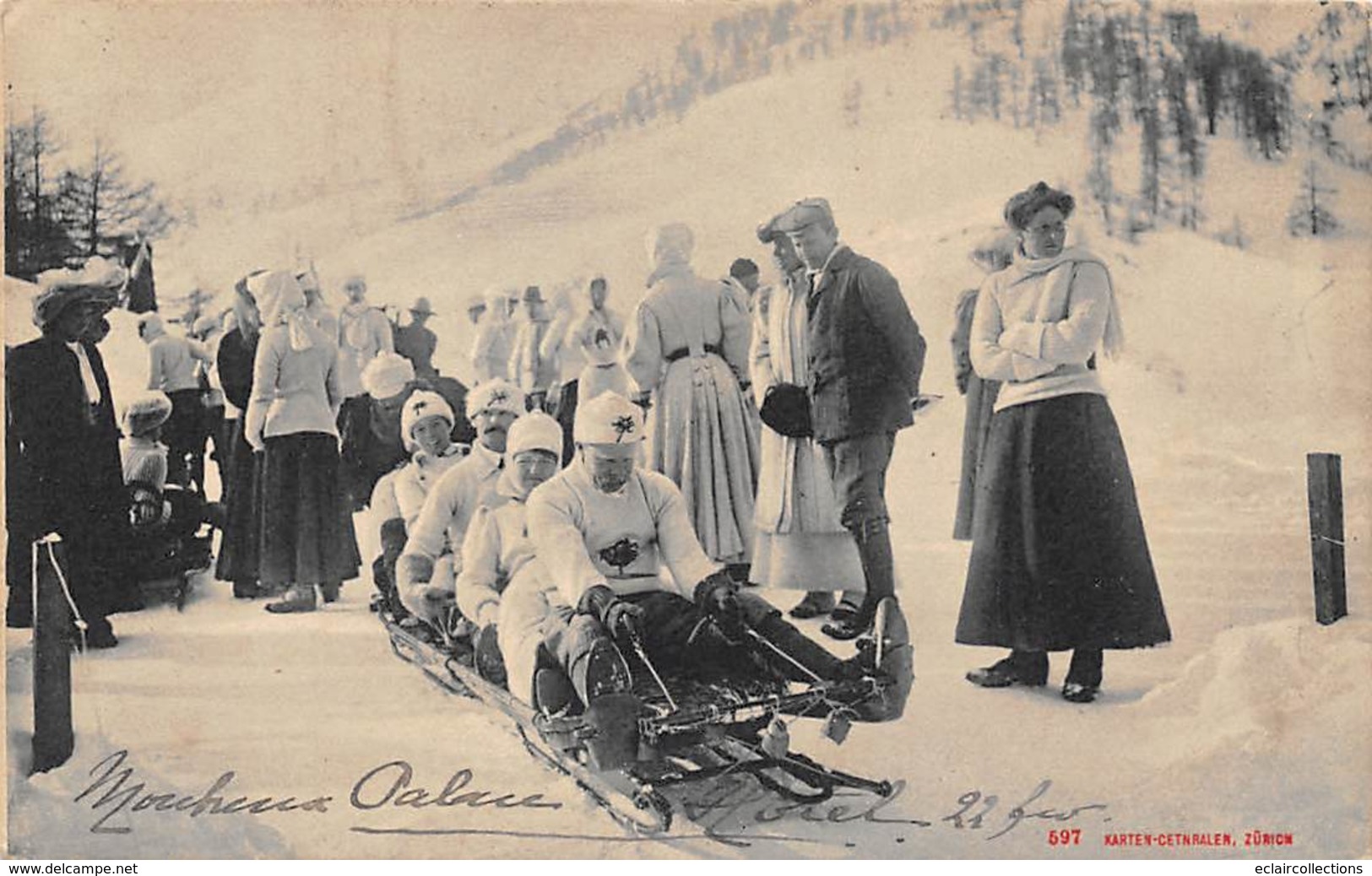 Thème   Sports D'hiver       Bobsleigh.    Un Groupe  Non Localisé   Cachet De Montreux Suisse  (voir Scan) - Deportes De Invierno