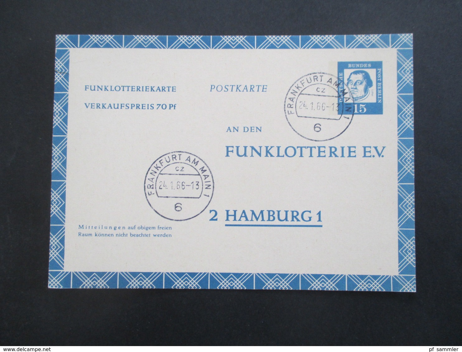 Berlin FP 7 Funklotterie E.V. Postkarte / Ganzsache Bedeutende Deutsche Gebraucht / Gestempelt 1966 - Postcards - Mint