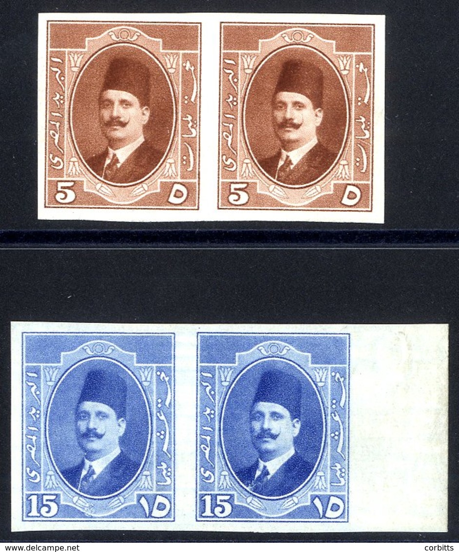 1923-24 King Fuad 5m Imperf Pair, M, 15m Imperf Marginal Pair, UM (proofs). (4) - Sonstige & Ohne Zuordnung