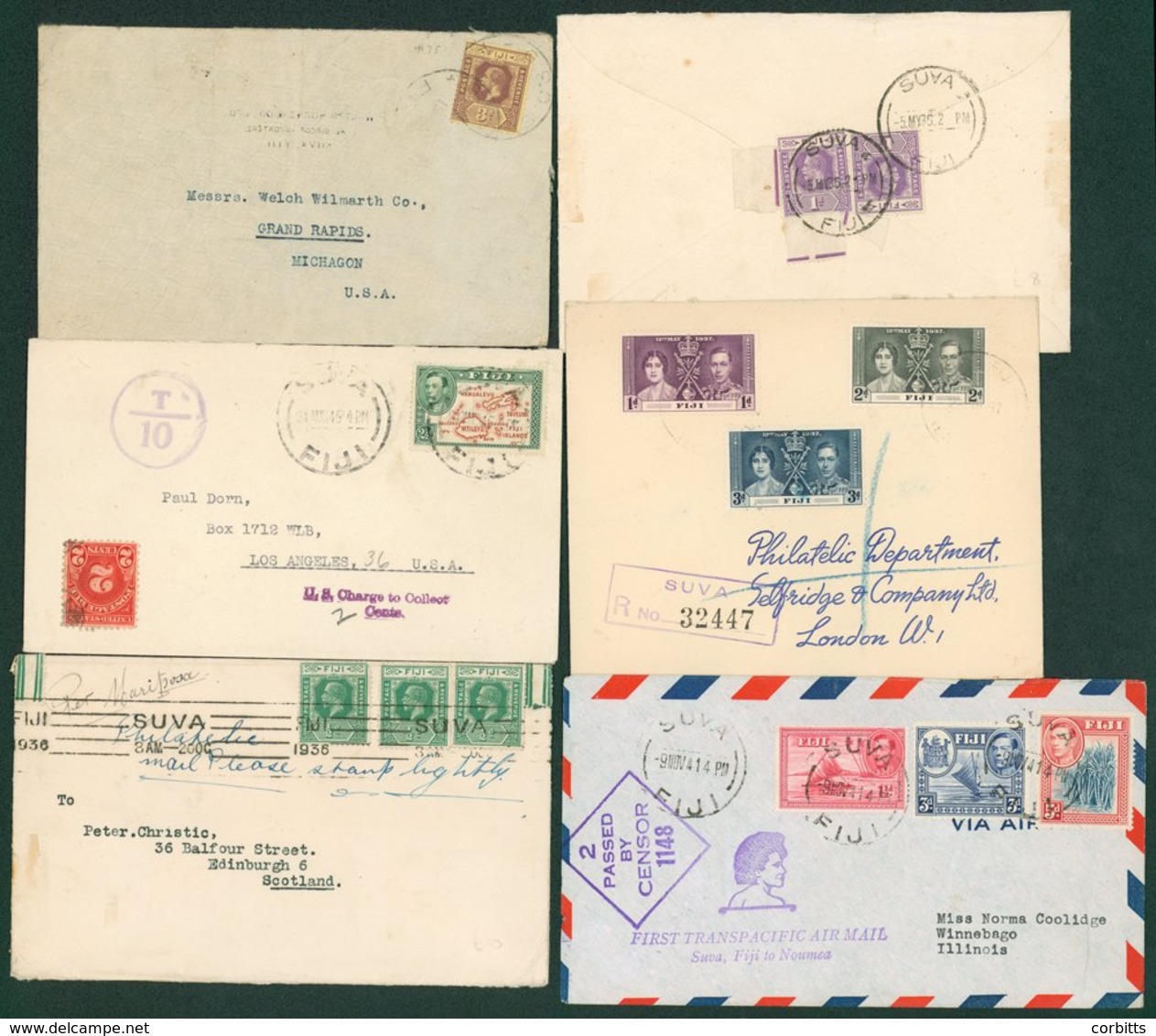 C1912-later Group Of Covers With KGV 3d, Purple/yellow (SG.130) Cover Used To USA, 1936 KGV 1½d & 2d Rate To Scotland, 1 - Sonstige & Ohne Zuordnung