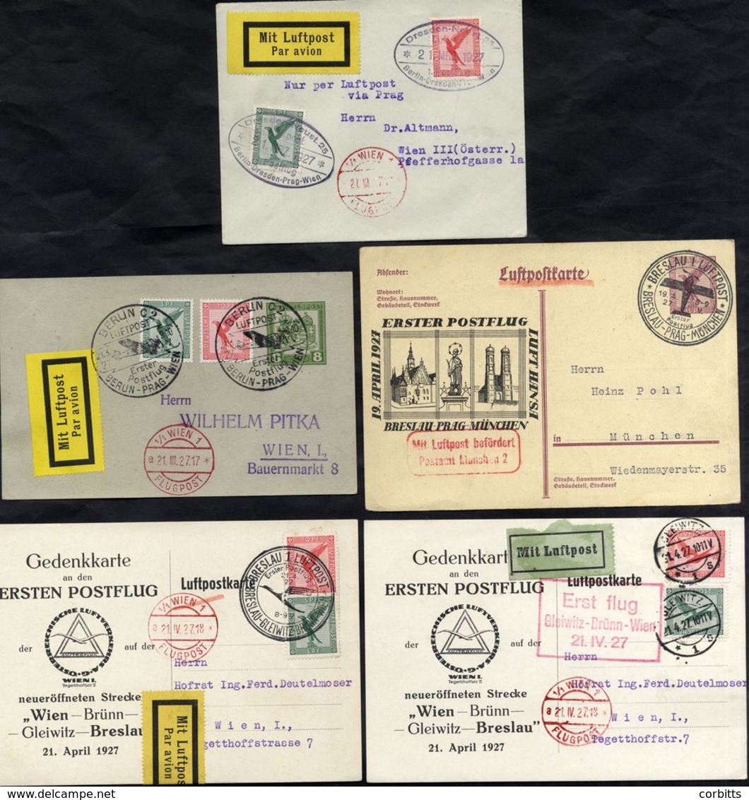 1927 March 21st Lufthansa/Olag First Flight Berlin - Vienna Austrian Feldpost Card With German 5pf & 10pf Air Stamps Add - Sonstige & Ohne Zuordnung