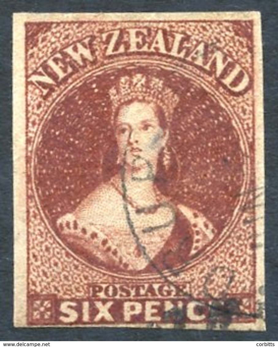 1864 Wmk N.Z 6d Red-brown With Clear To Large Margins With Fine Cancel Of Drury Maori War D/stamp. Scarce & Attractive.  - Sonstige & Ohne Zuordnung