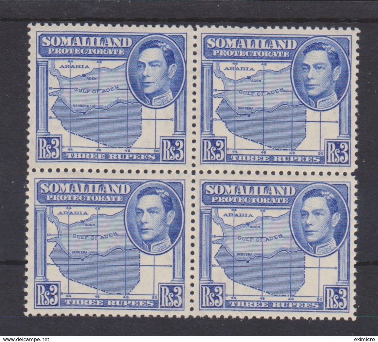 SOMALILAND 1938 3R IN UNMOUNTED MINT BLOCK OF 4 SG 103 X 4  Cat £100 - Somalilandia (Protectorado ...-1959)