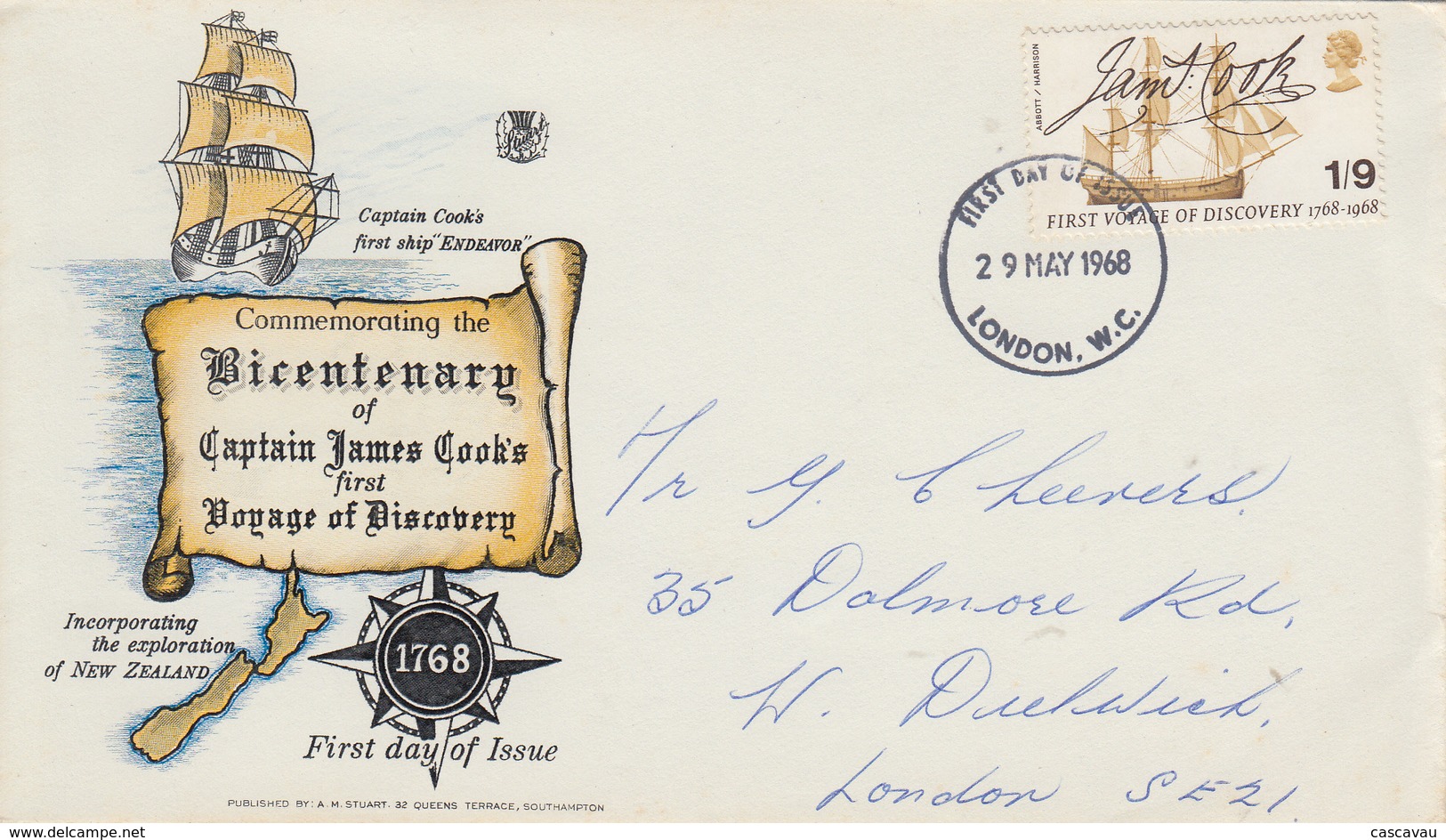 Enveloppe  FDC  1er   Jour   GRANDE  BRETAGNE    Bicentenaire  Du  1er  Voyage  De   JAMES  COOK   1968 - 1952-1971 Dezimalausgaben (Vorläufer)