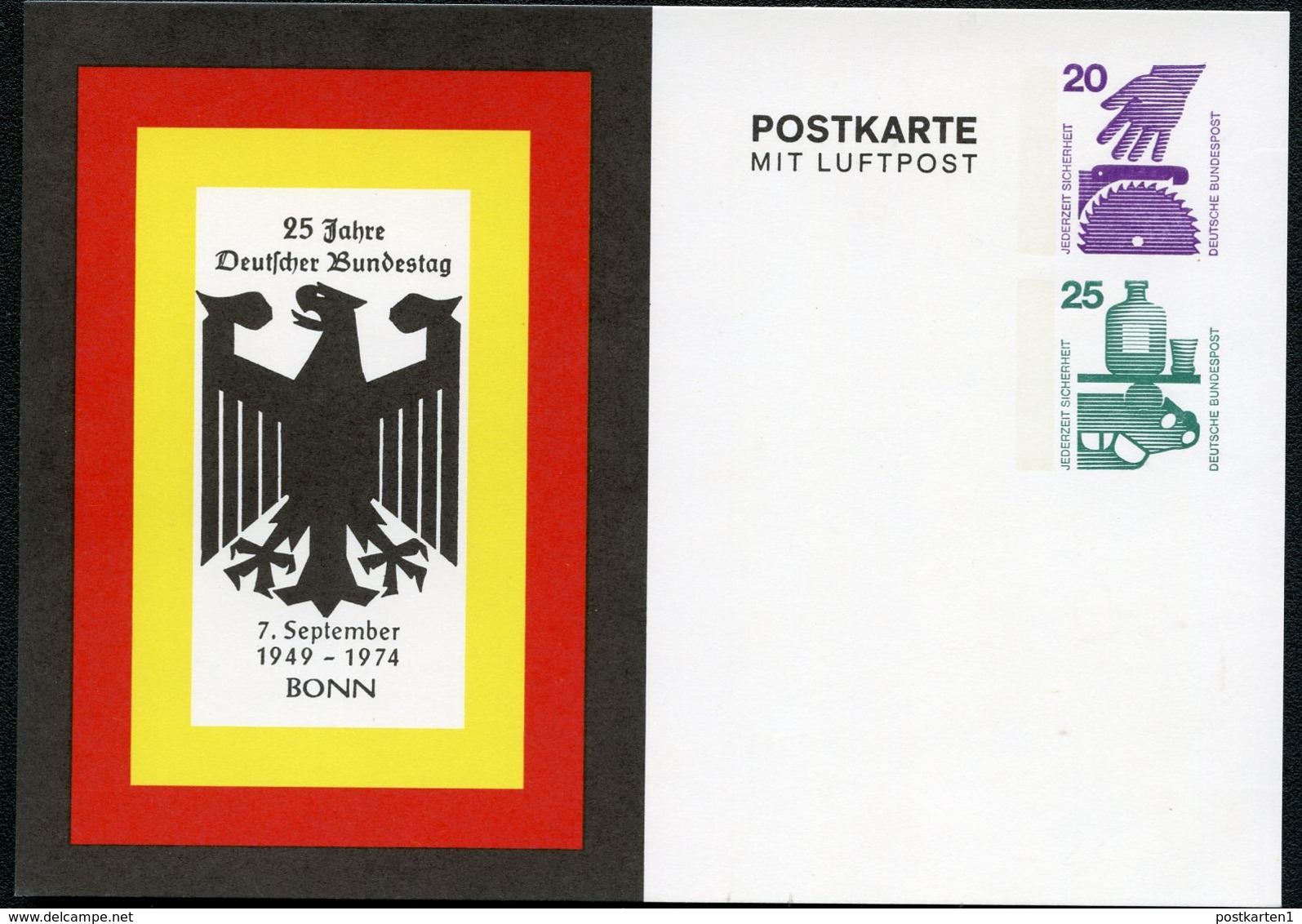 Bund PP77 D2/001 25 J. DEUTSCHER BUNDESTAG Bonn 1974  NGK 8,00 € - Privatpostkarten - Ungebraucht