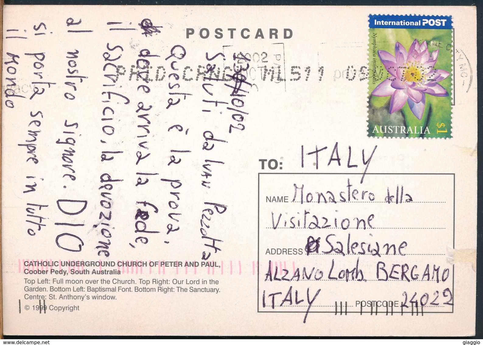 °°° 15788 - AUSTRALIA - COOBER PEDY - CATHOLIC CHURCH - 2002 With Stamps °°° - Coober Pedy