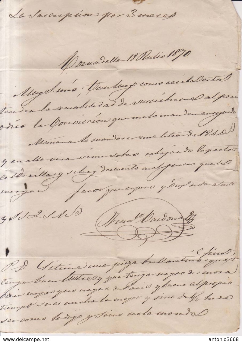 Año 1870 Edifil 107 50m  Efigie Carta De Cornudella Matasellos Reus Tarragona Suscripcion La Conviccion - Briefe U. Dokumente