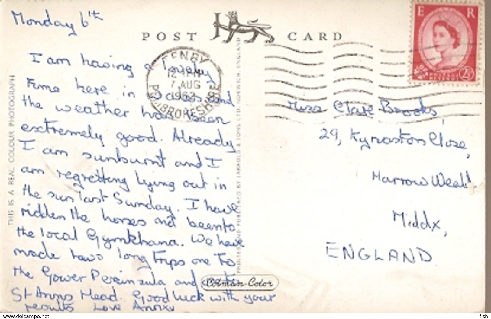 Wales & Circulated, The Lily Ponds Bosherston,Tenby To Harrow Weald 1962 (6466) - Pembrokeshire