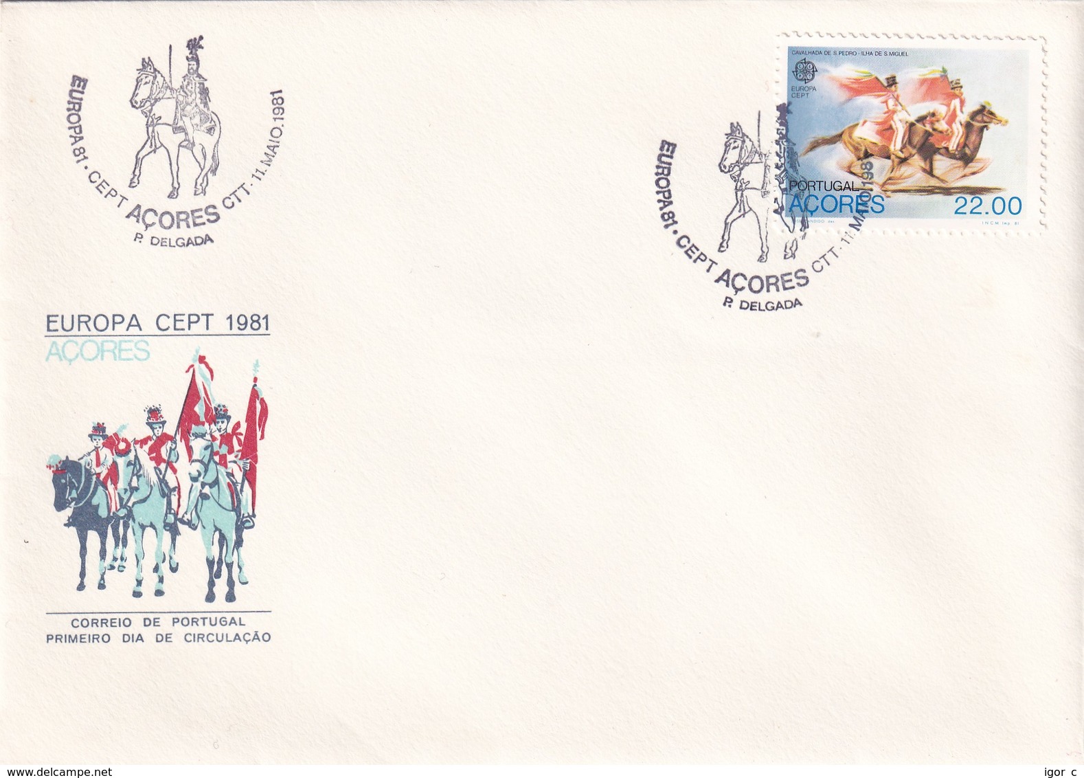 Portugal Azores FDC 1981 Cover: Europa CEPT Horse; History; Pferd; Cavalhada De San Pedro; - Portugiesisch-Afrika