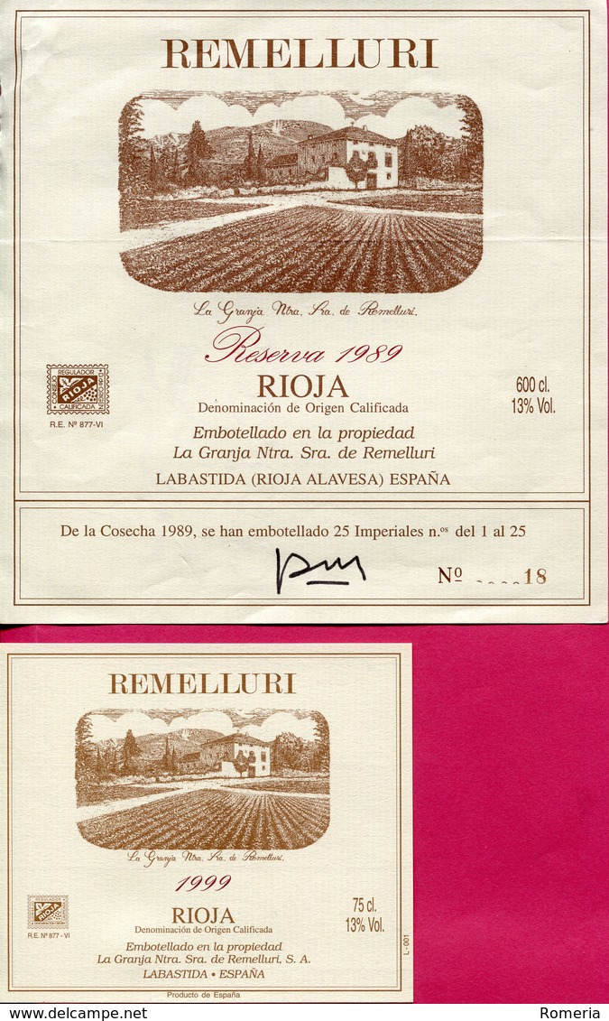 1631 - Espagne - La Rioja - Lot 12 étiquettes Vins Caves Remelluri Labastida (Rioja Alavesa) - Autres & Non Classés