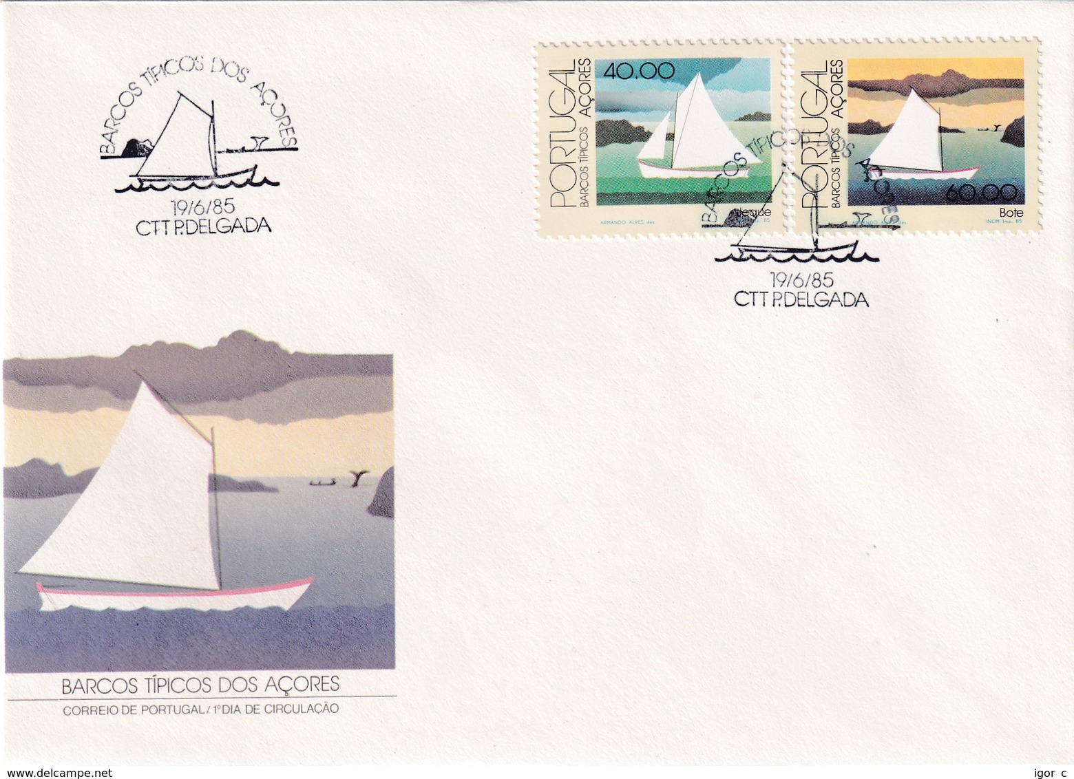 Portugal Azores FDC 1985 Cover: Transportation; Tipical Boats Of Azores; Bote, Jeque - Portuguese Africa