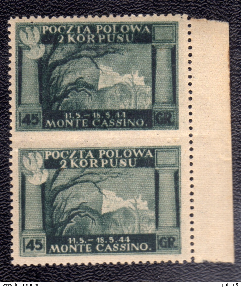 CORPO POLACCO POLISH BODY 1946 VARIETÀ VARIETY VITTORIE POLACCHE 45g COPPIA NON DENTELLATA AL CENTRO IMPERF. PAIR MNH - 1946-47 Zeitraum Corpo Polacco