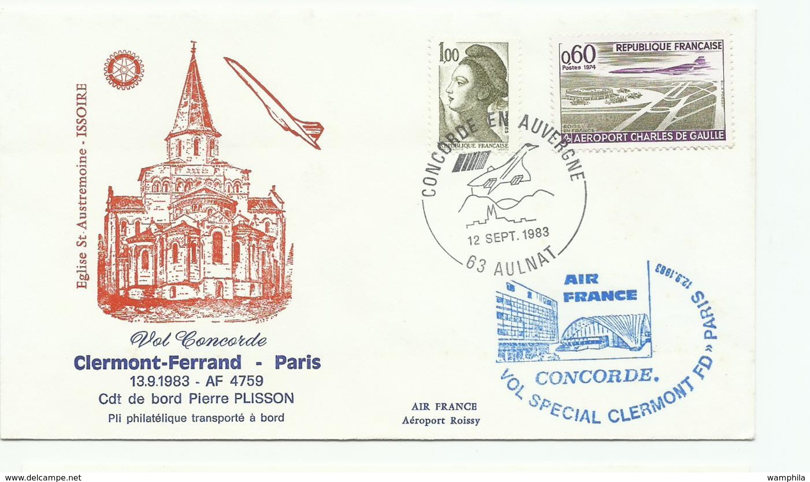 1983 Concorde, 1er Vol  Monastir Clermont Ferrand Paris  2 Plis Avec Certificat, Voir  Les Scanns - First Flight Covers