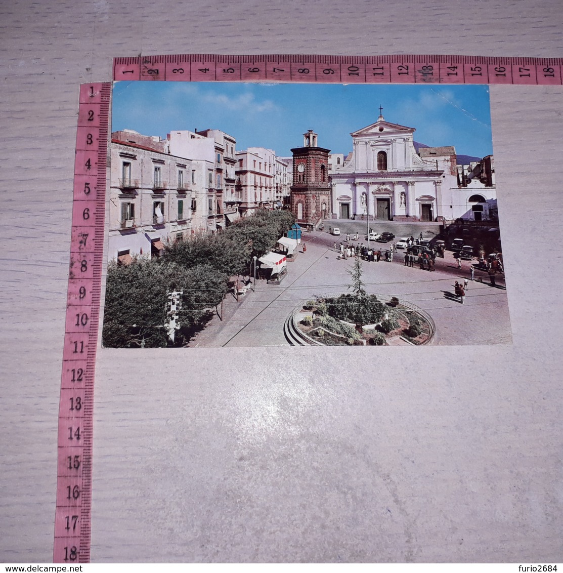 C-82449 TORRE DEL GRECO PIAZZA SANTA CROCE E BASILICA PONTIFICIA PANORAMA AUTO D'EPOCA - Torre Del Greco