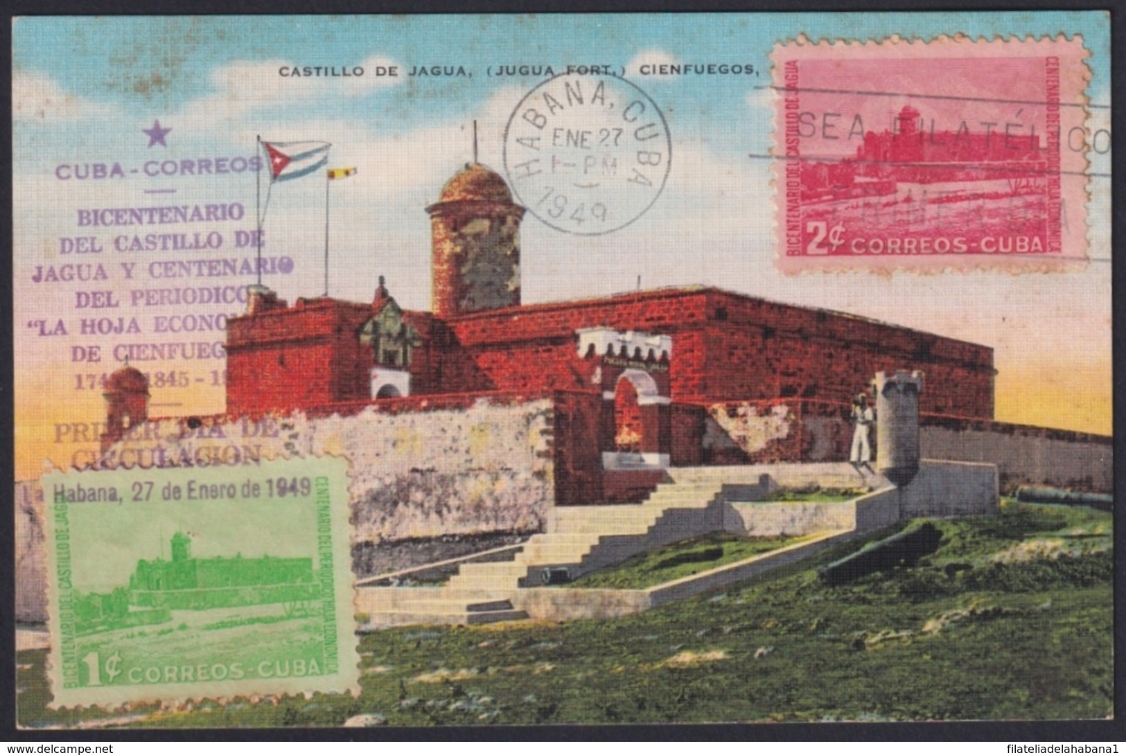 TMA-611 CUBA 1949 MAXIM CARD CASTILLO DE JAGUA CASTLE FDC CIENFUEGOS COMPLETE SET. - Maximum Cards