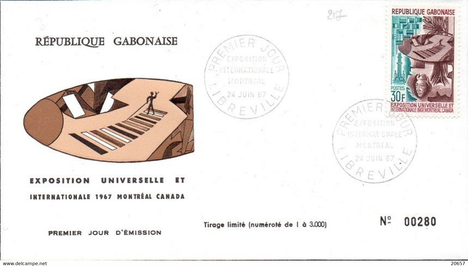 GABON 0217 Fdc Expo Universelle De Montréal Canada, Drapeaux, Forage Petrole - 1967 – Montreal (Canada)