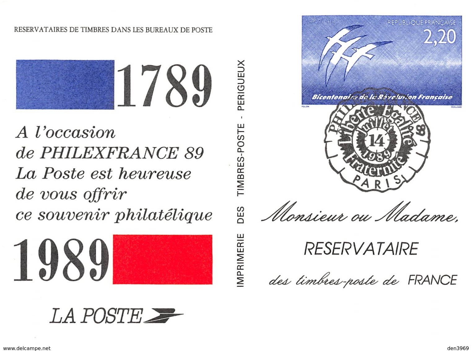 FOLON - Bicentenaire De La Révolution Française - La Poste - Philexfrance - Philatélie - Folon