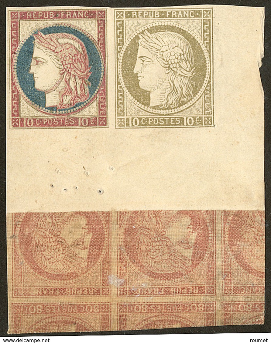 (*) Cérès 1871. Essai 10c Bistre + 10c Coussinets D'impression + 80c Carmin Sur Toile. - TB - Sonstige & Ohne Zuordnung