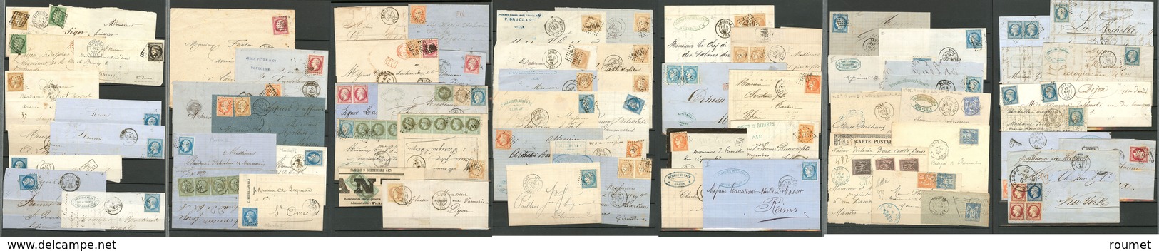 Lettre 1849-1900 (Poste), Bonnes Et Moyennes Valeurs Sur 70 Enveloppes Ou Fragments, Nuances, Cad, Destinations, Affts,  - Sammlungen