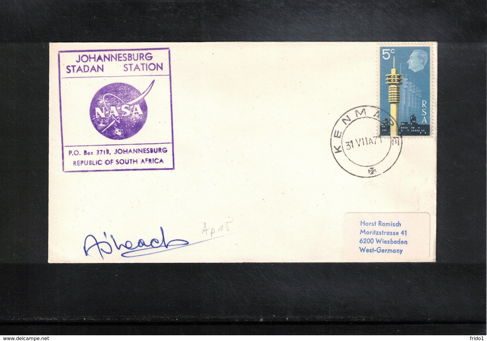 South Africa 1971 Space / Raumfahrt Apollo 15 Nasa Johannesburg Stadan Station Interesting Signed Cover - Africa