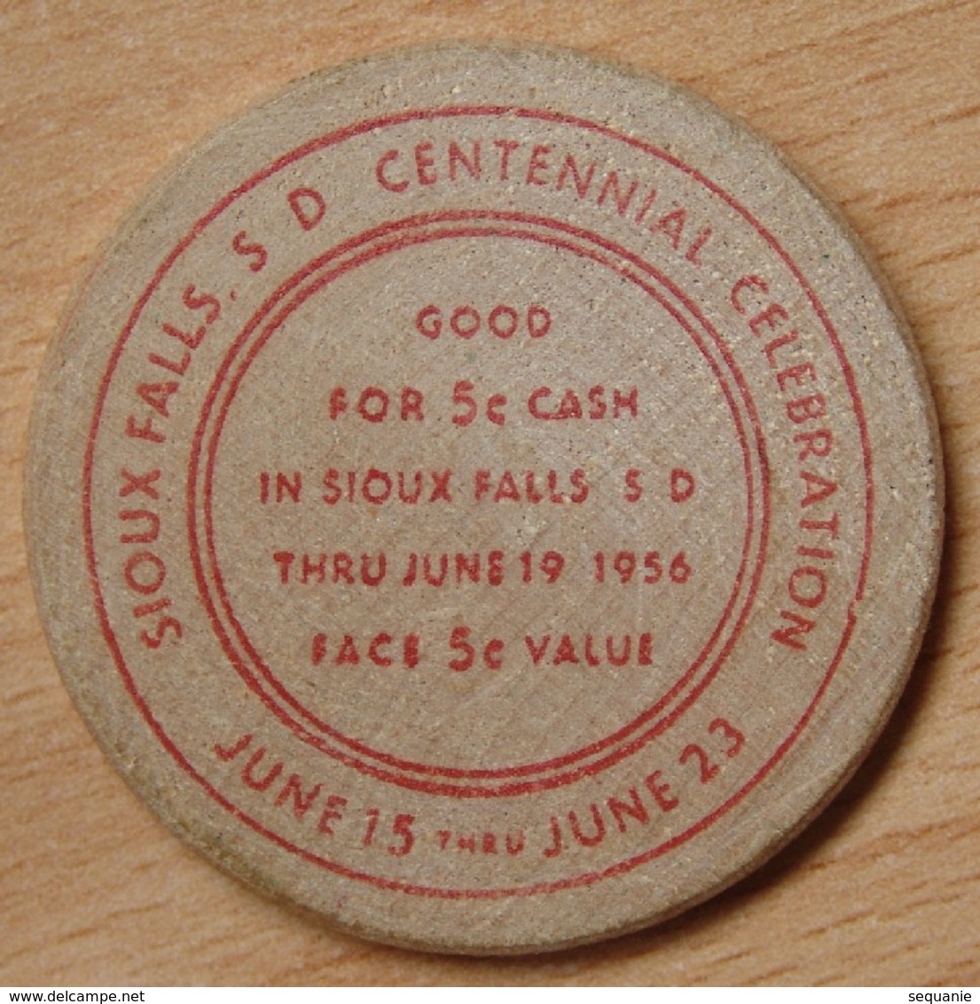 USA SIOUX FALLS One Wooden Nickel 1956 5 Cent - Firma's