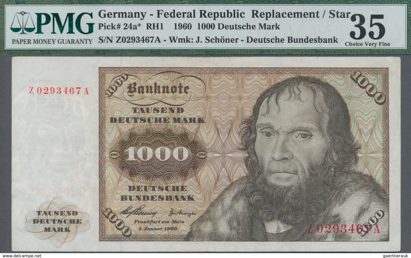 Deutschland - Bank Deutscher Länder + Bundesrepublik Deutschland: 1000 DM 1960 Ersatznote Mit KN Z02 - Sonstige & Ohne Zuordnung