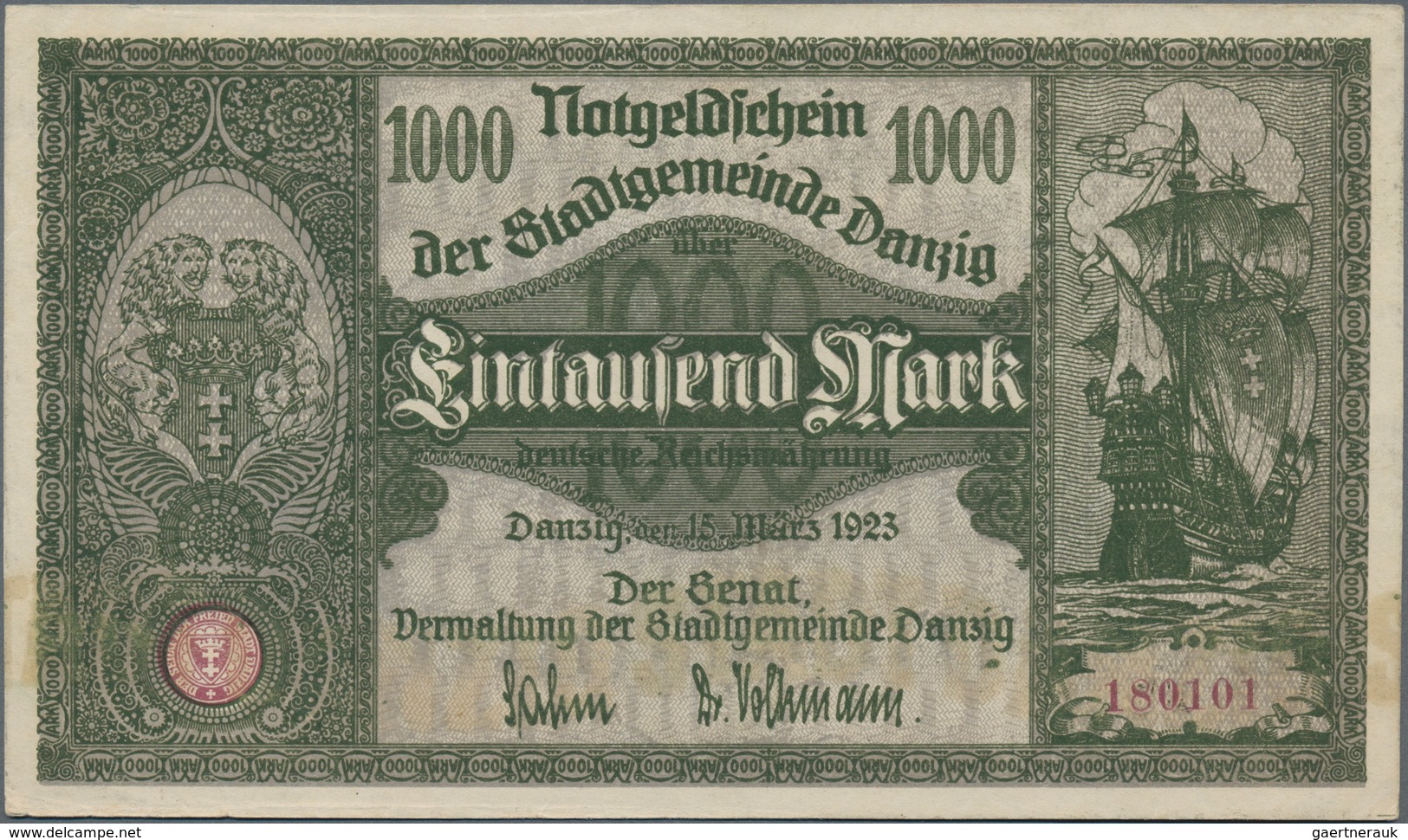 Deutschland - Nebengebiete Deutsches Reich: Danzig - Stadtgemeinde, 1000 Mark 15.03.1923, Ro.795, Le - Sonstige & Ohne Zuordnung
