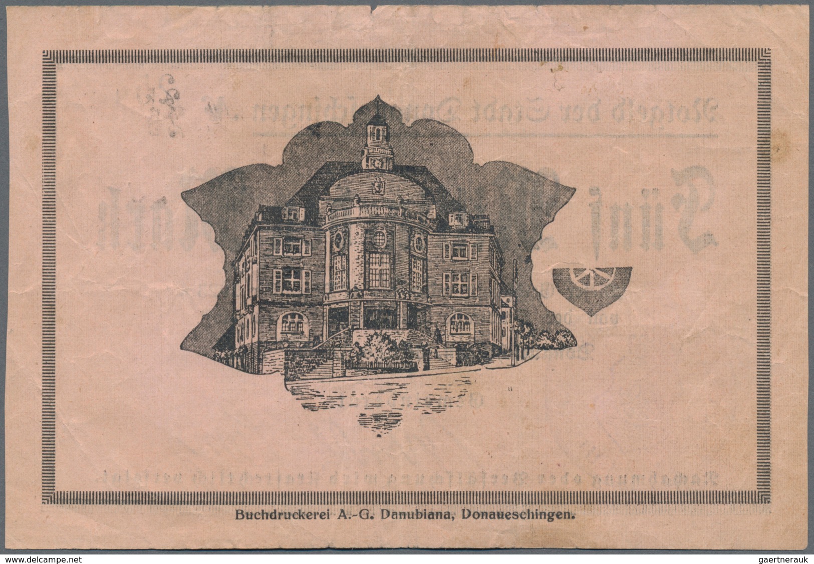 Deutschland - Notgeld - Baden: Donaueschingen, Stadt, 1, 5 (Papier rosa), 10, 20 (2, Druck schwarz b