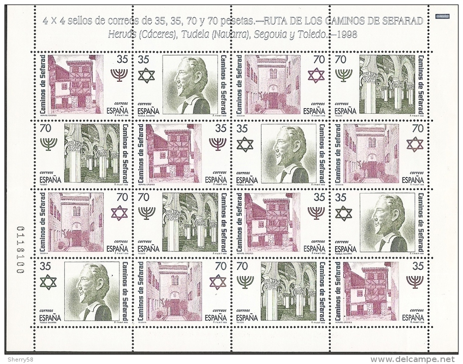 1998-ED. 3600 A 3603 EN MINIPLIEGO-RUTA DE LOS CAMINOS DE SEFARAD-NUEVO - Full Sheets